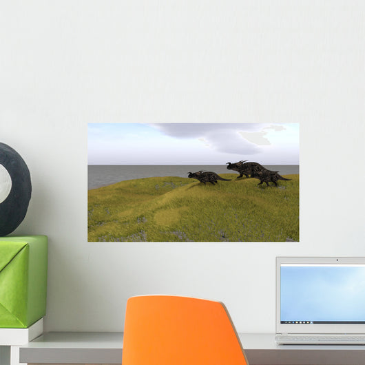 Three Einiosaurus Dinosaurs Walking Wall Decal Design 2