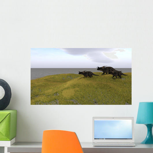 Three Einiosaurus Dinosaurs Walking Wall Decal Design 2