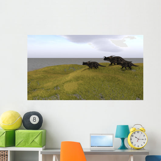 Three Einiosaurus Dinosaurs Walking Wall Decal Design 2