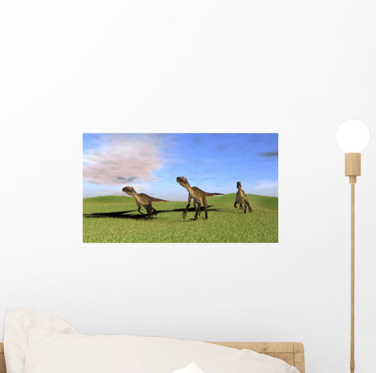 Three Utahraptors Running across Wall Decal Design 4