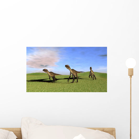 Three Utahraptors Running across Wall Decal Design 4