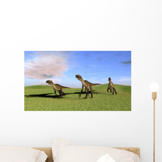 Three Utahraptors Running across Wall Decal Design 4