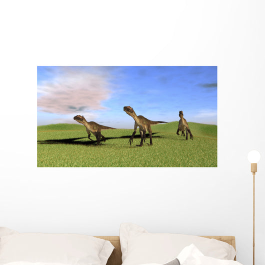 Three Utahraptors Running across Wall Decal Design 4