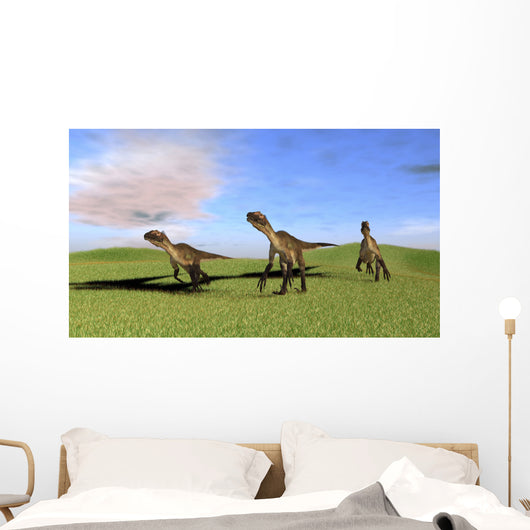 Three Utahraptors Running across Wall Decal Design 4