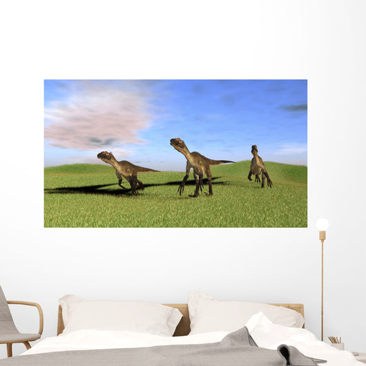 Three Utahraptors Running across Wall Decal Design 4