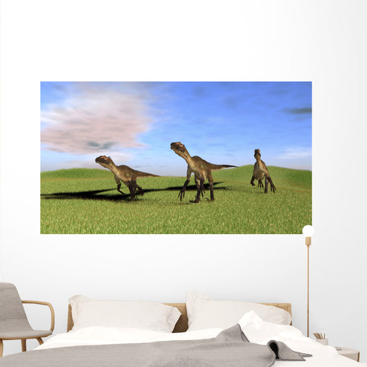 Three Utahraptors Running across Wall Decal Design 4