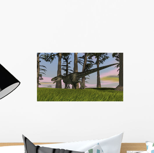 Monolophosaurus Running across Grassy Wall Decal Design 3