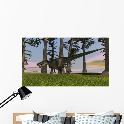 Monolophosaurus Running across Grassy Wall Decal Design 3