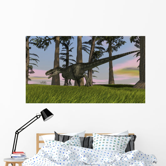 Monolophosaurus Running across Grassy Wall Decal Design 3