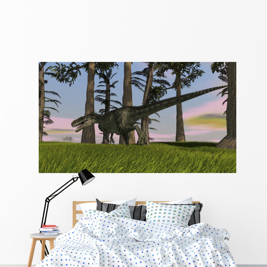 Monolophosaurus Running across Grassy Wall Decal Design 3