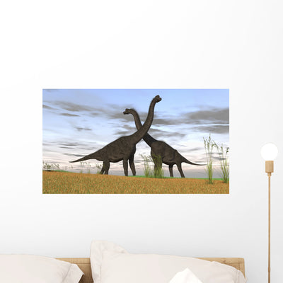 Two Large Brachiosaurus Prehistoric Wall Decal shown on a wall