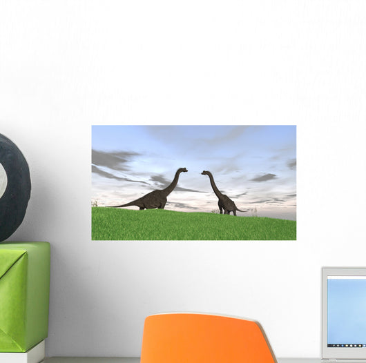 Two Large Brachiosaurus Grassy Wall Decal