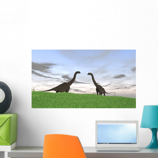 Two Large Brachiosaurus Grassy Wall Decal