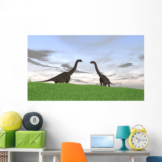 Two Large Brachiosaurus Grassy Wall Decal
