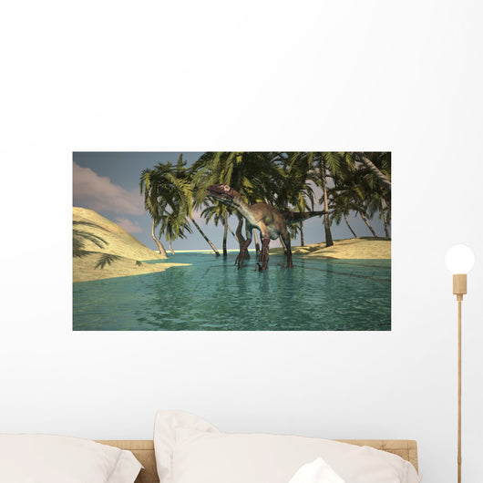 Utahraptor Roaming Tropical Environment Wall Decal