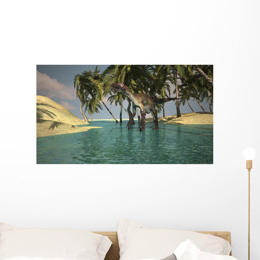 Utahraptor Roaming Tropical Environment Wall Decal