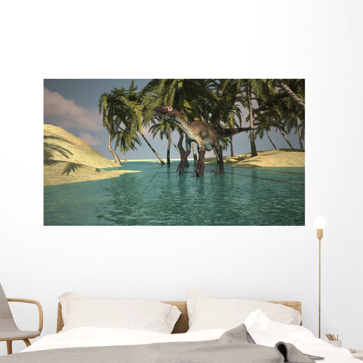 Utahraptor Roaming Tropical Environment Wall Decal