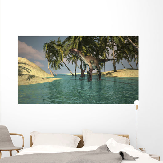 Utahraptor Roaming Tropical Environment Wall Decal