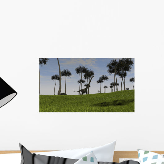 Mamenchisaurus Walking across Grassy Wall Decal Design 3
