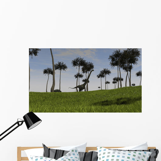 Mamenchisaurus Walking across Grassy Wall Decal Design 3