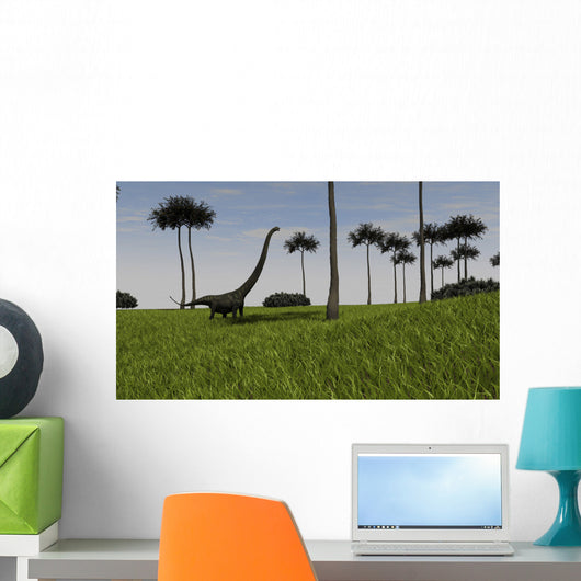Mamenchisaurus Walking across Grassy Wall Decal Design 1