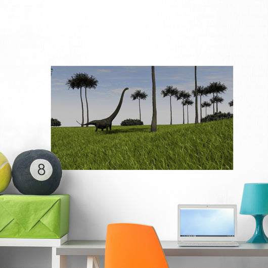 Mamenchisaurus Walking across Grassy Wall Decal Design 1
