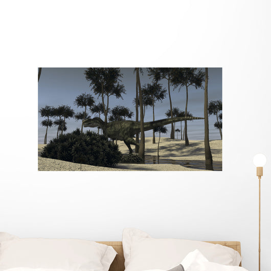 Monolophosaurus Running along Stream Wall Decal