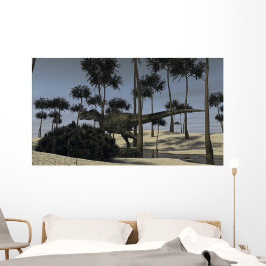 Monolophosaurus Running along Stream Wall Decal