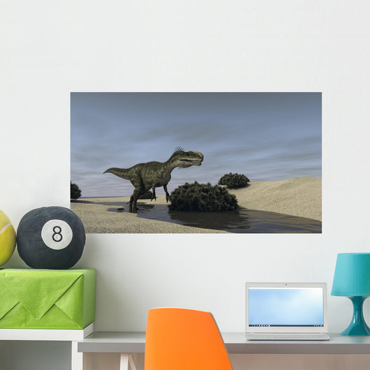 Monolophosaurus Running through Stream Wall Decal