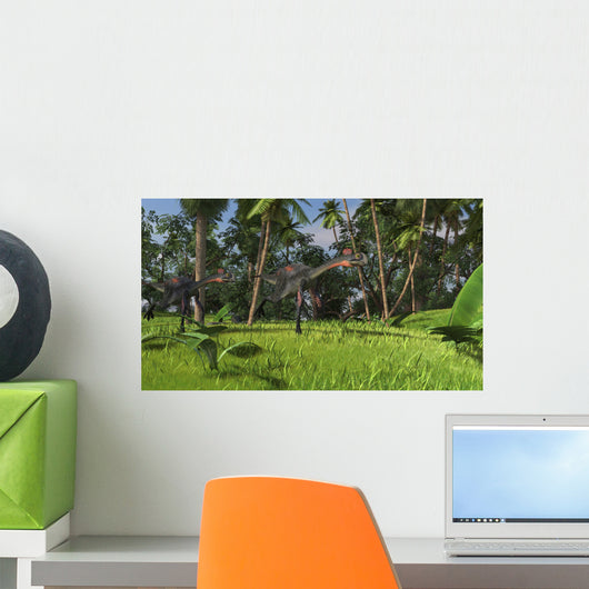 Two Gigantoraptors Running across Wall Decal Design 1
