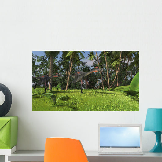 Two Gigantoraptors Running across Wall Decal Design 1