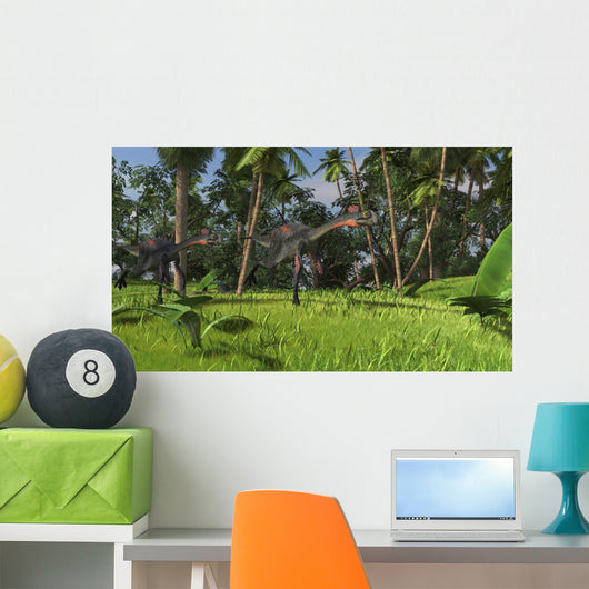 Two Gigantoraptors Running across Wall Decal Design 1