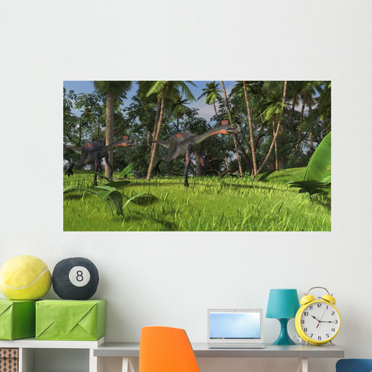 Two Gigantoraptors Running across Wall Decal Design 1