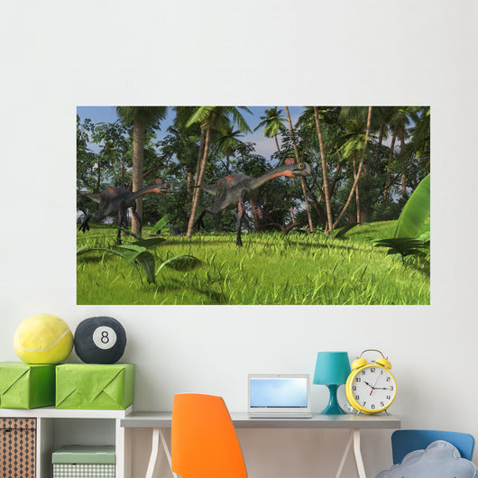 Two Gigantoraptors Running across Wall Decal Design 1
