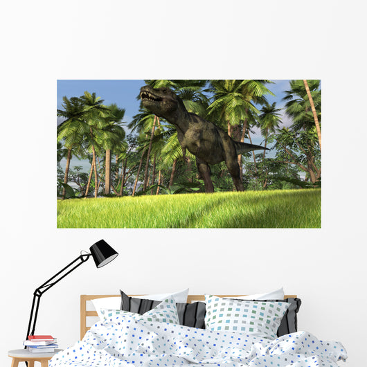 Tyrannosaurus Rex Hunting Tropical Wall Decal Design 1