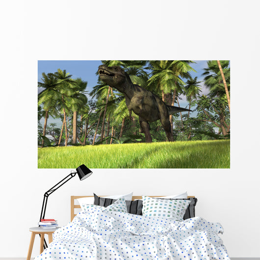 Tyrannosaurus Rex Hunting Tropical Wall Decal Design 1