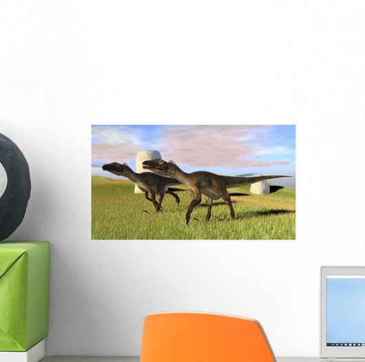 Pair Utahraptors Grassy Field Wall Decal