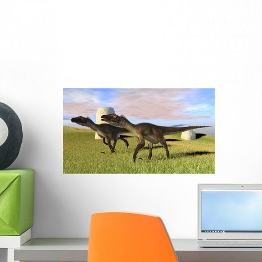 Pair Utahraptors Grassy Field Wall Decal