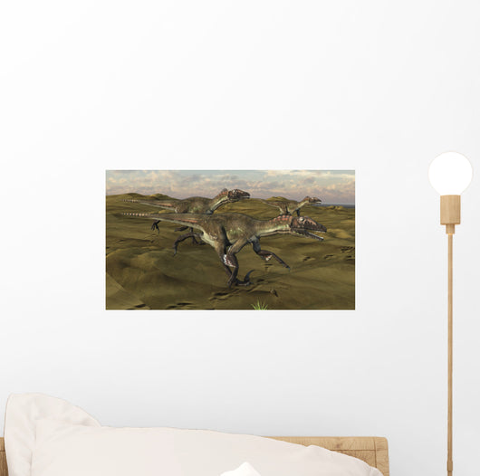 Three Utahraptors Running across Wall Decal Design 1