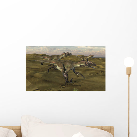 Three Utahraptors Running across Wall Decal Design 1