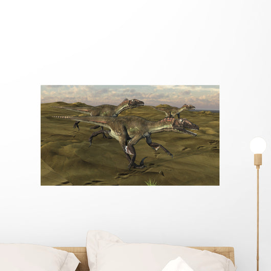 Three Utahraptors Running across Wall Decal Design 1