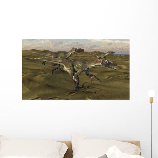 Three Utahraptors Running across Wall Decal Design 1