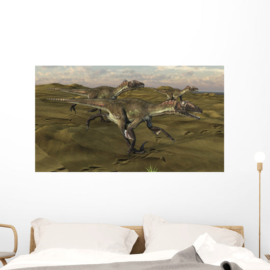 Three Utahraptors Running across Wall Decal Design 1