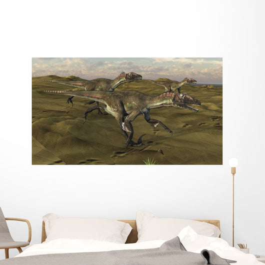 Three Utahraptors Running across Wall Decal Design 1
