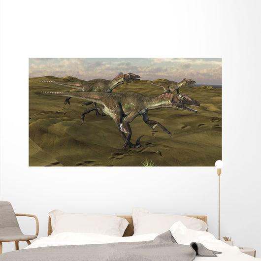 Three Utahraptors Running across Wall Decal Design 1