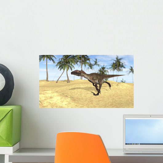 Utahraptor Running across Barren Wall Decal Design 1
