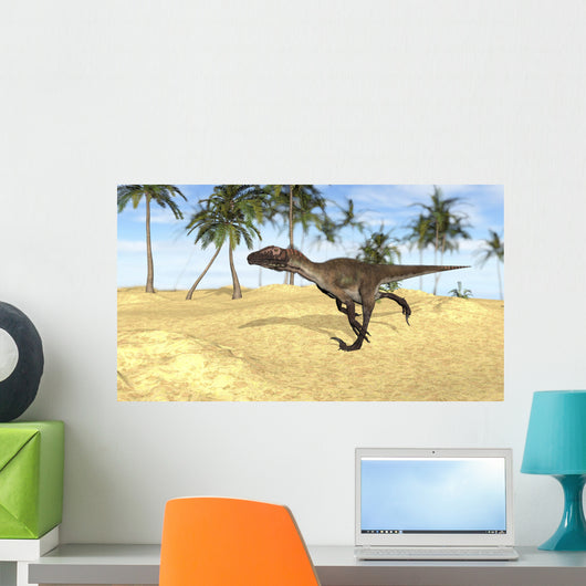 Utahraptor Running across Barren Wall Decal Design 1