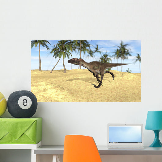 Utahraptor Running across Barren Wall Decal Design 1