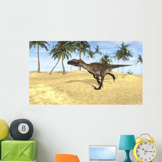 Utahraptor Running across Barren Wall Decal Design 1