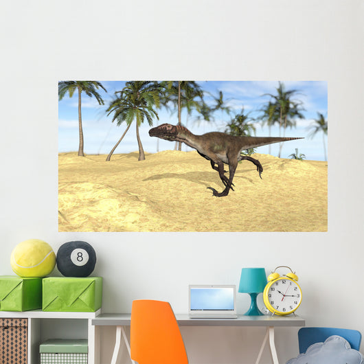 Utahraptor Running across Barren Wall Decal Design 1